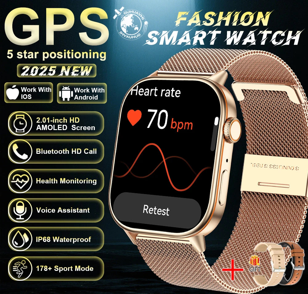 New For Android iOS Outdoor GPS Smart Watch Men 2.01" HD AMOLED