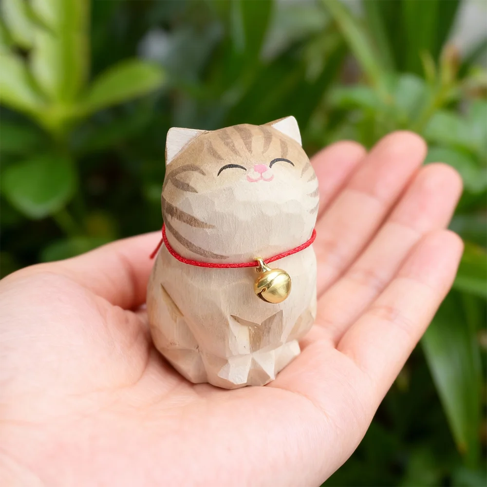 Cute Cat Animals Figurine Decorative Wooden Ornament