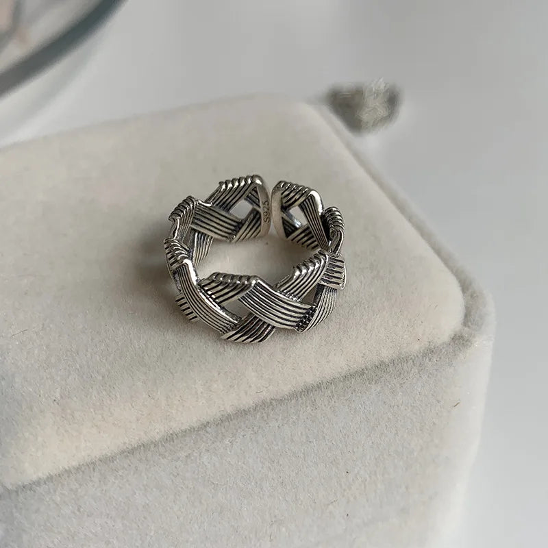 VENTFILLE 925 Sterling Silver Finger Rings Hollow Chain