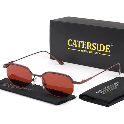 Retro Polygon Sunglasses Men Metal Semi Rimless
