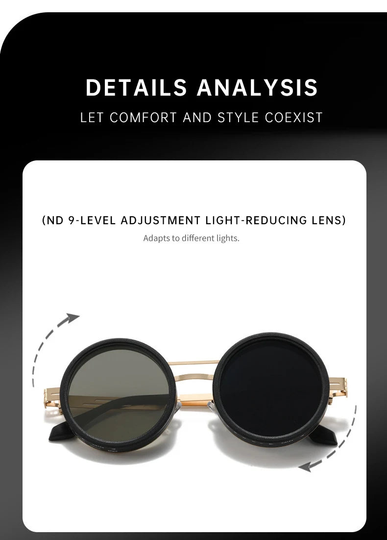 Polarized Round Steampunk ND9 Adjustable Dimming Sunglasses
