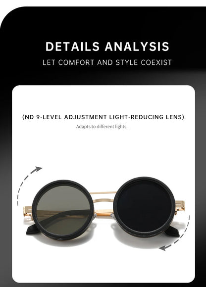 Polarized Round Steampunk ND9 Adjustable Dimming Sunglasses