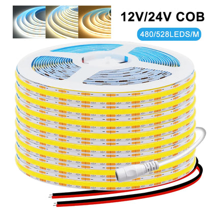 DC12V 24V COB LED Strip Light 480 528LEDs/m High Density