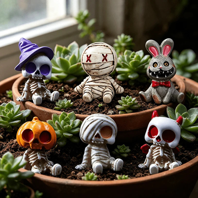 6pcs Halloween Resin Skeleton Mummy Figurines