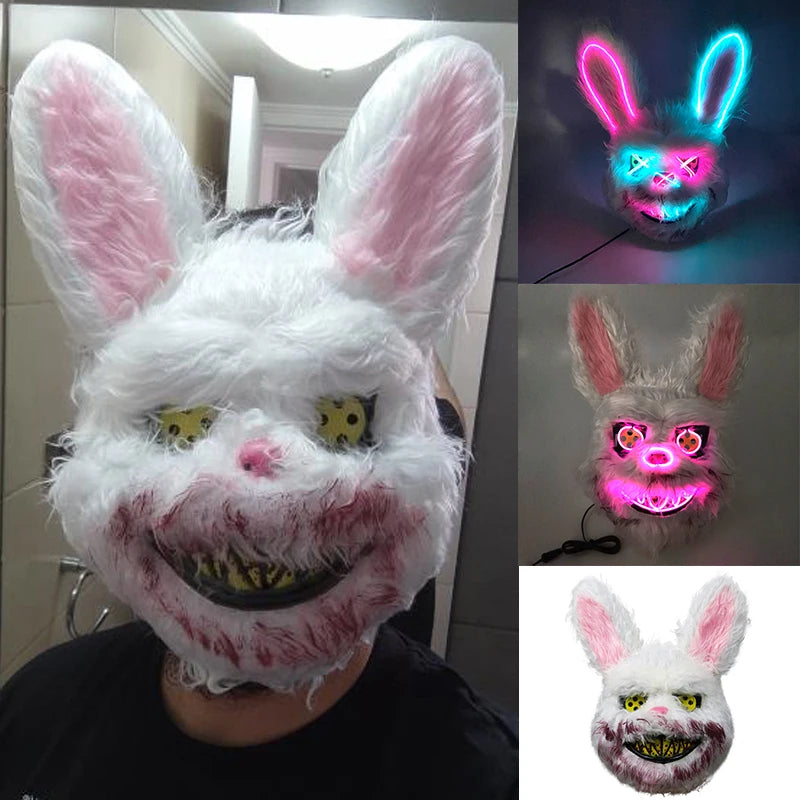 LED Bloody Rabbit Mask Glowing Killer Black Bear Mask Halloween