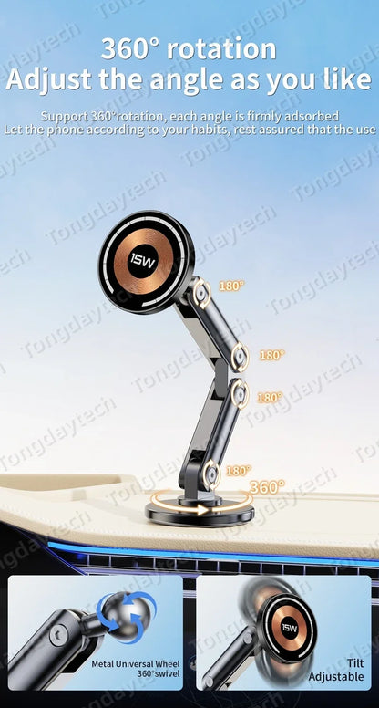 15W Car Magnetic Wireless Charger Holder 360 Rotation