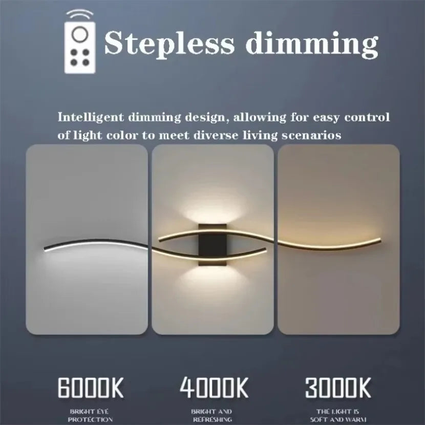 Long Strip LED Wall Lamp Modern Remote Control Dimming Living Roomdecor