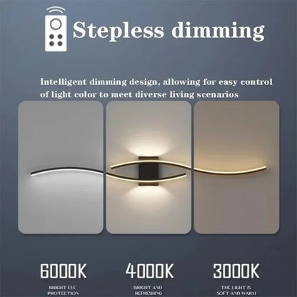 Long Strip LED Wall Lamp Modern Remote Control Dimming Living Roomdecor
