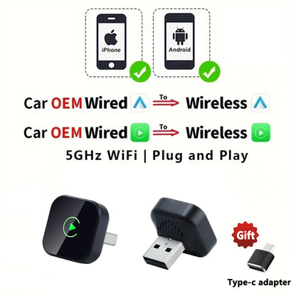 2in1 Wired To Wireless CarPlay Adapter Android Auto Dongle