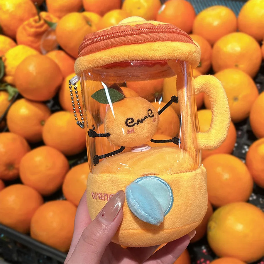 Fun Drawstring Rotating Plush Toys Keyring Fruit Juicer
