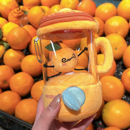 Fun Drawstring Rotating Plush Toys Keyring Fruit Juicer