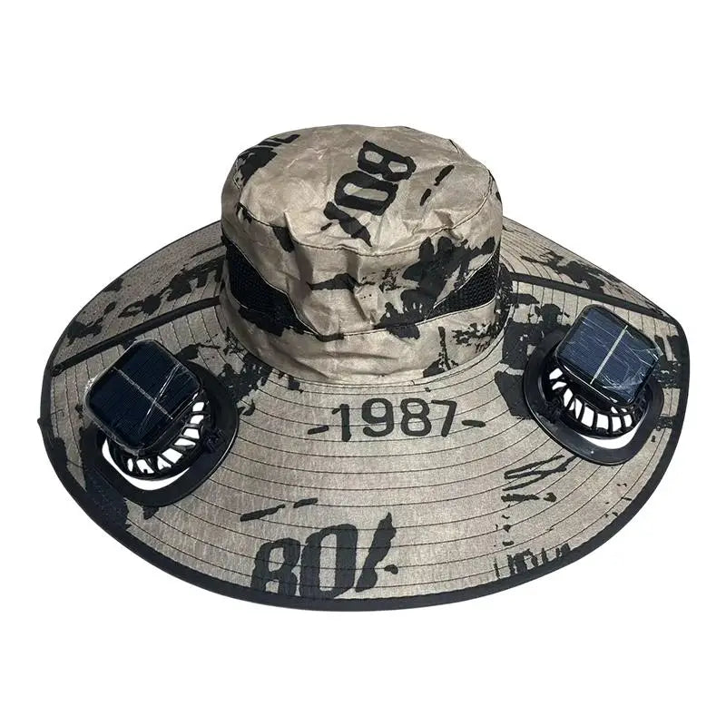 Large Size Quick Dry Bucket Hat With Solar Powered Fan USB Charging