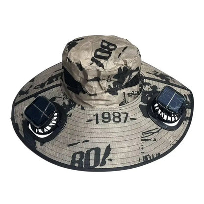 Large Size Quick Dry Bucket Hat With Solar Powered Fan USB Charging