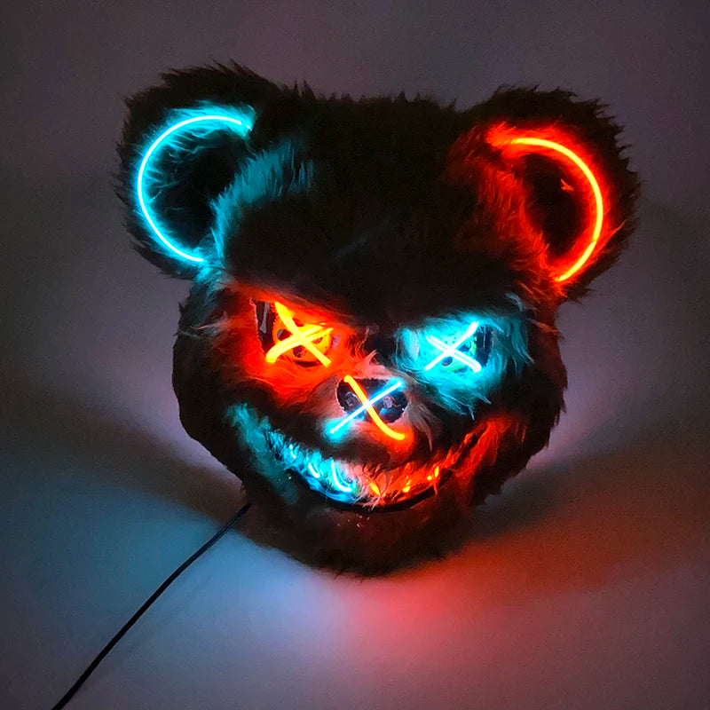 Halloween Horror Light Up Mask Glowing Bloody Bear Killer Mask