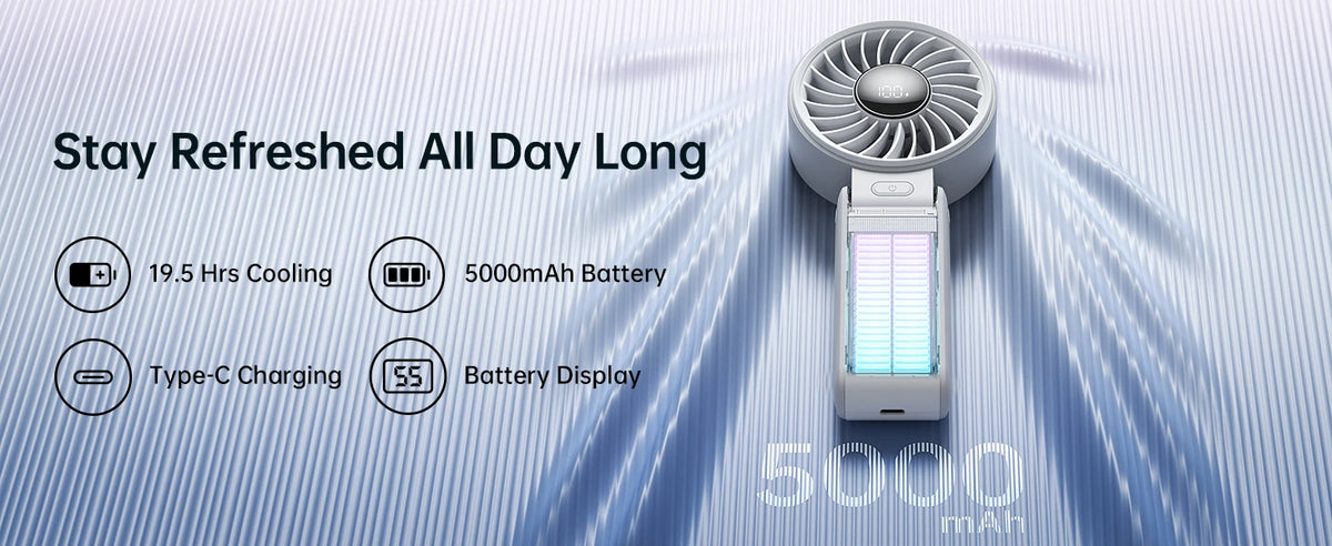 JISULIFE Portable Handheld Fan with LED Display