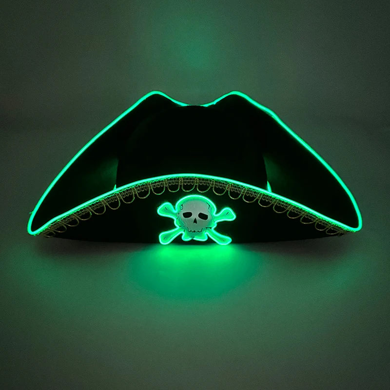 Halloween LED Black Pirate Hat For Adult Pirate Theme Party