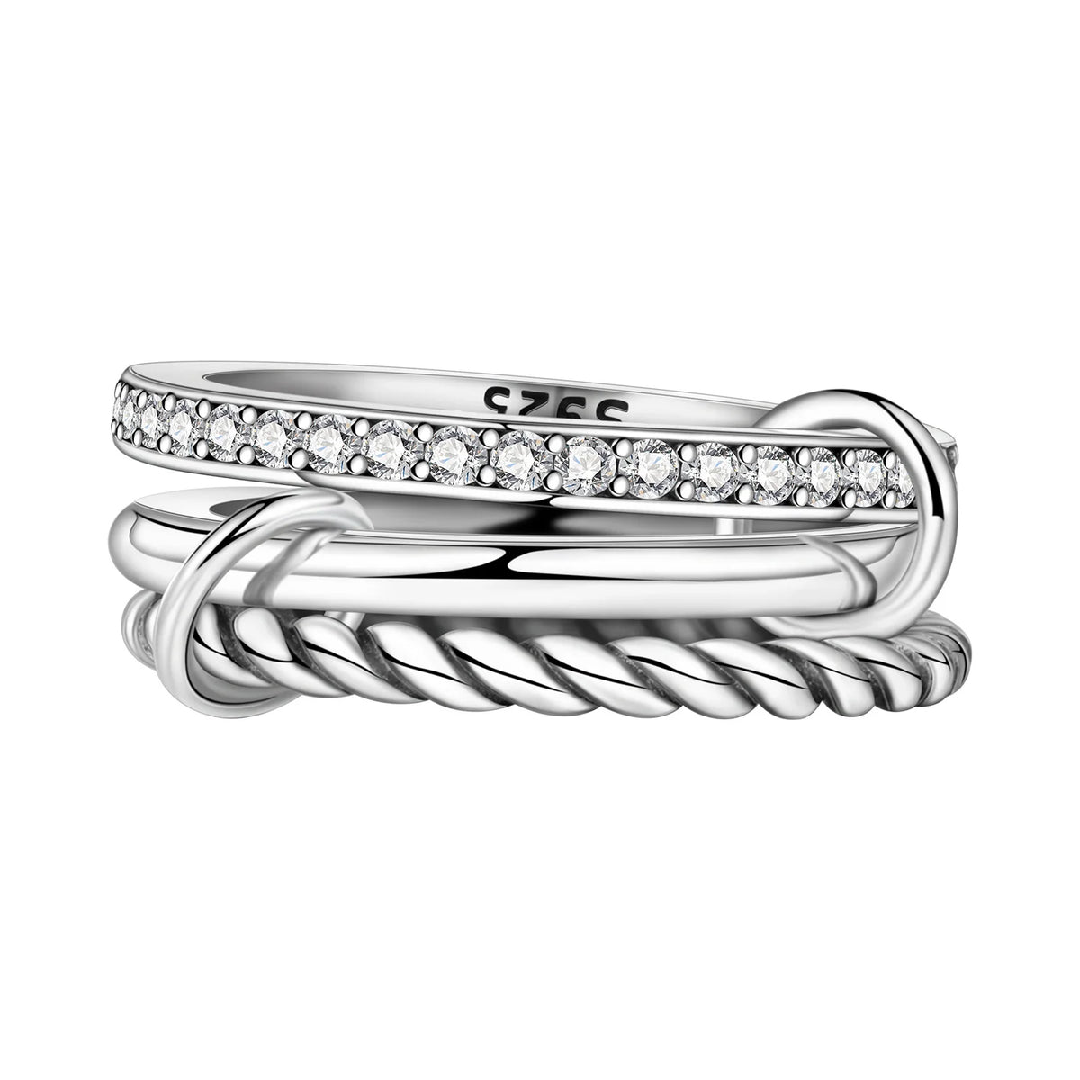 925 Sterling Silver Three-Ring Stackable Ring for Women