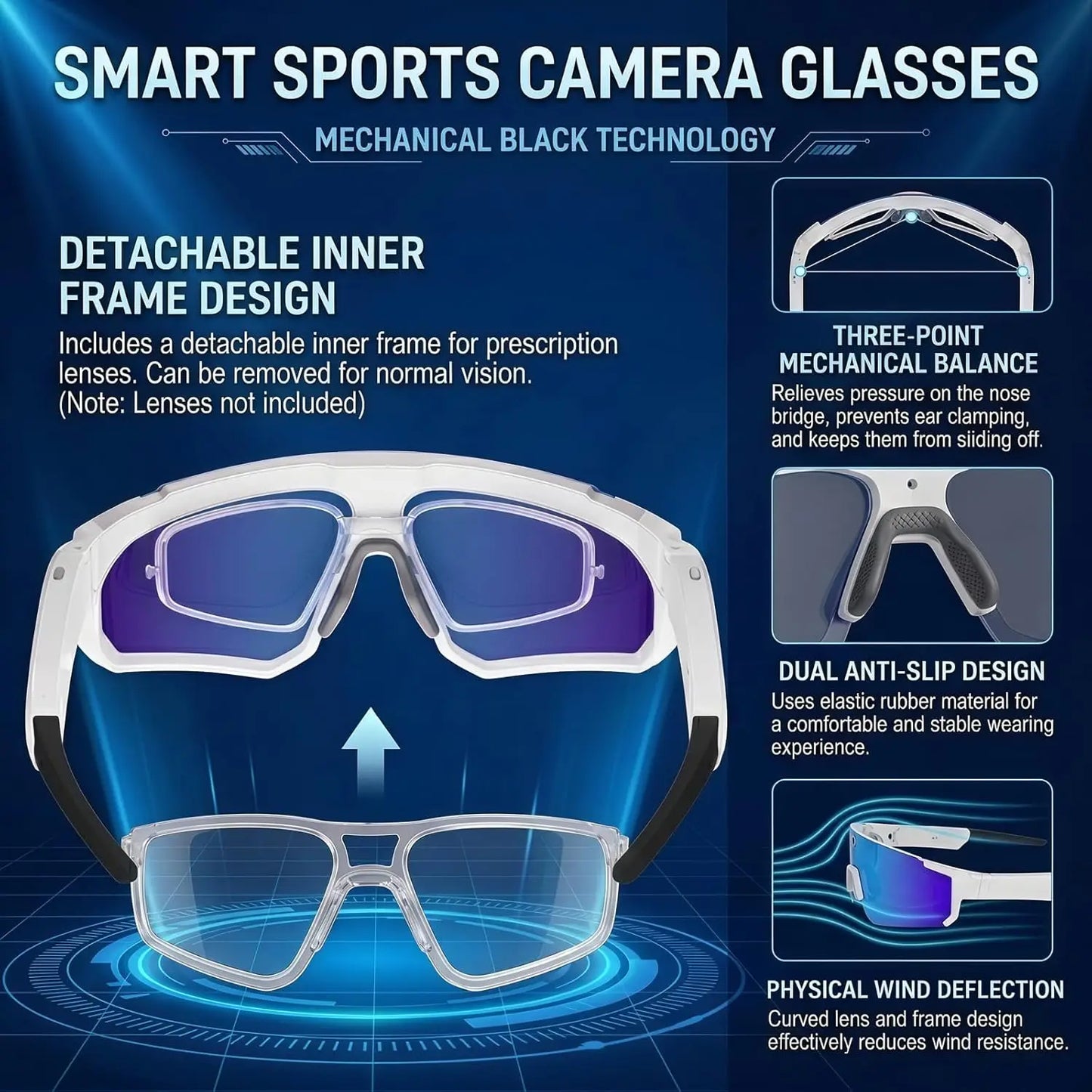 AI Voice Translate Smart Glasses 1200P Video Recording