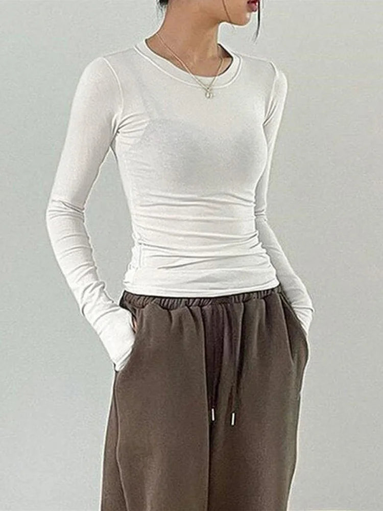Women Casual Slim Fit Long Sleeve O-Neck T-shirts