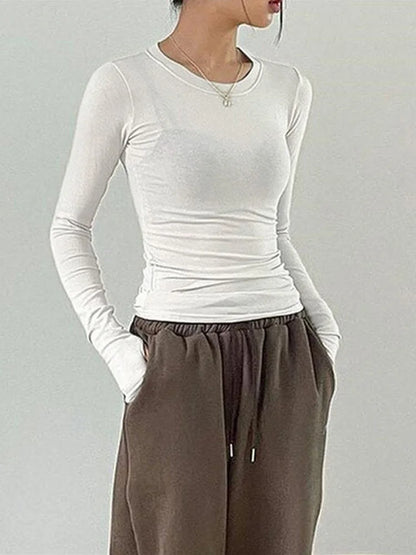Women Casual Slim Fit Long Sleeve O-Neck T-shirts