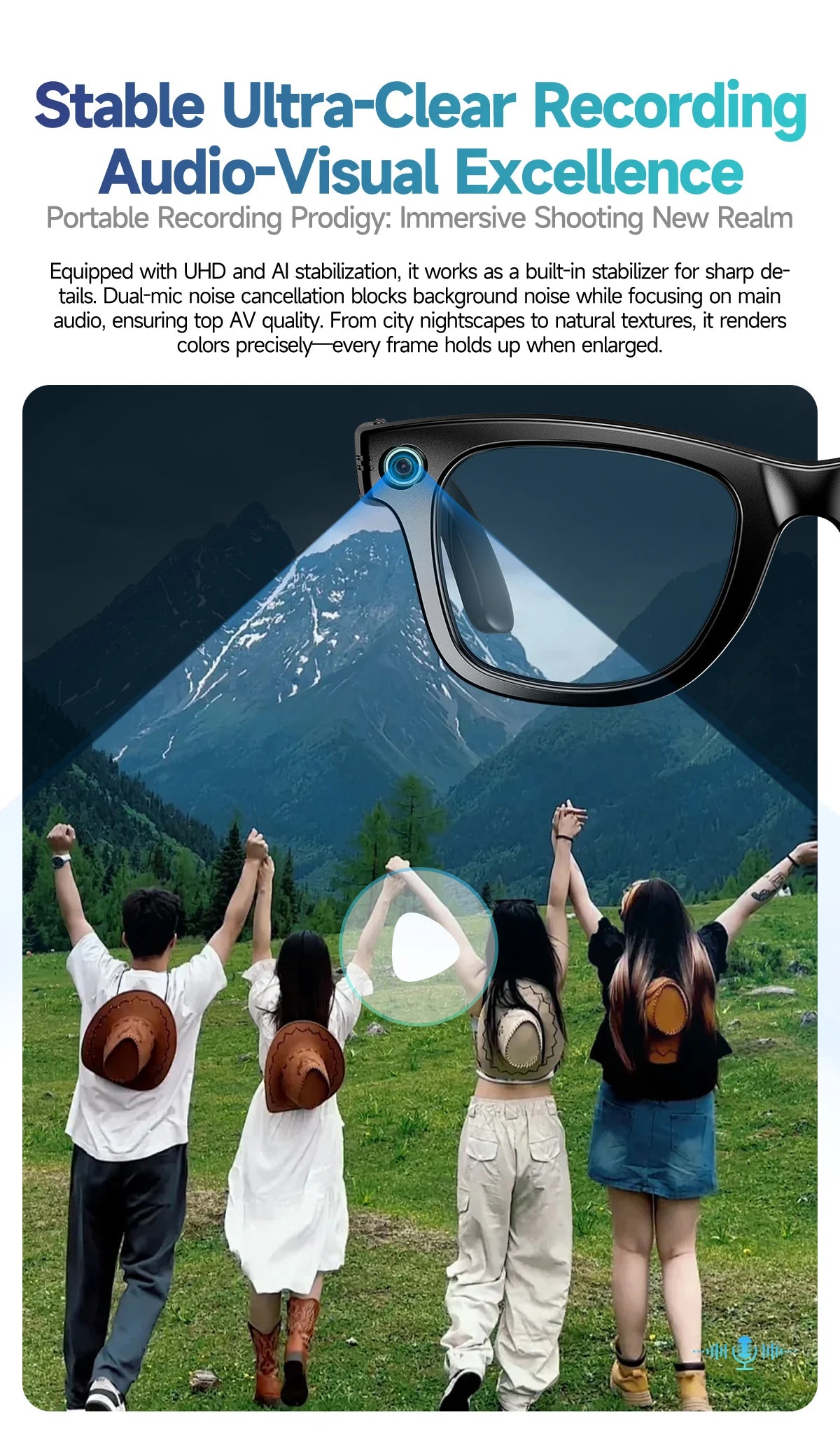 AI Smart Glasses with 8MP Camera Video Recording 100+ Languages