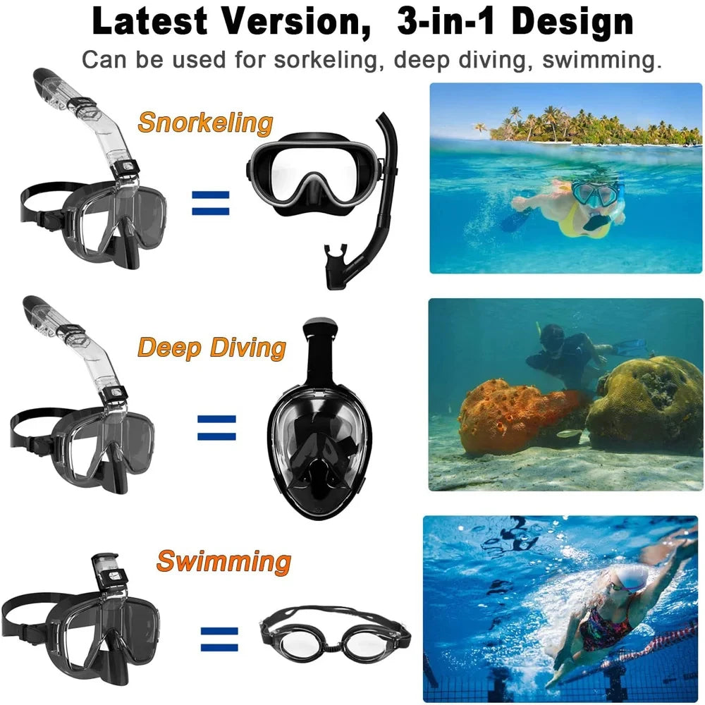 Snorkel and Diving Mask Foldable Anti-Fog Diving Mask Set