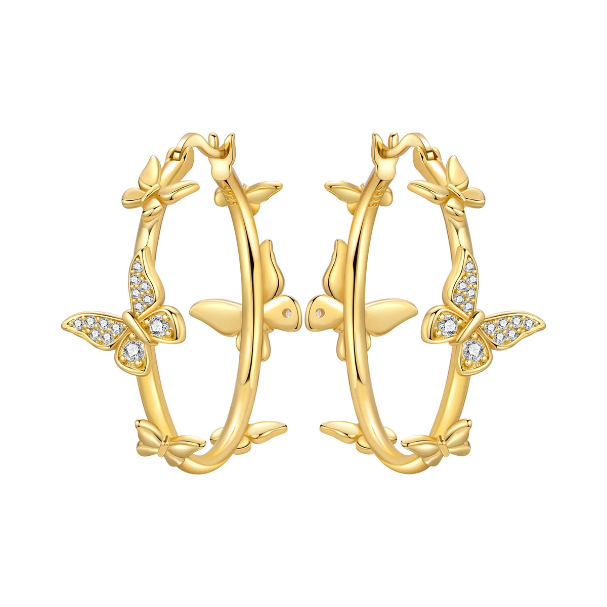 New 925 Sterling Silver 18K Gold Plated Cherry Blossom Butterfly