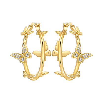New 925 Sterling Silver 18K Gold Plated Cherry Blossom Butterfly