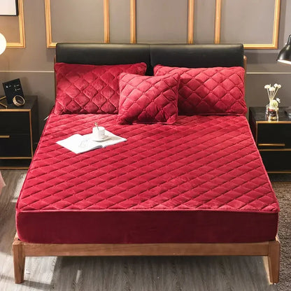 Crystal Velvet Thicken Quilted Mattress Cover Pillowcase