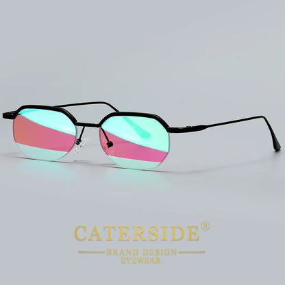 Retro Polygon Sunglasses Men Metal Semi Rimless
