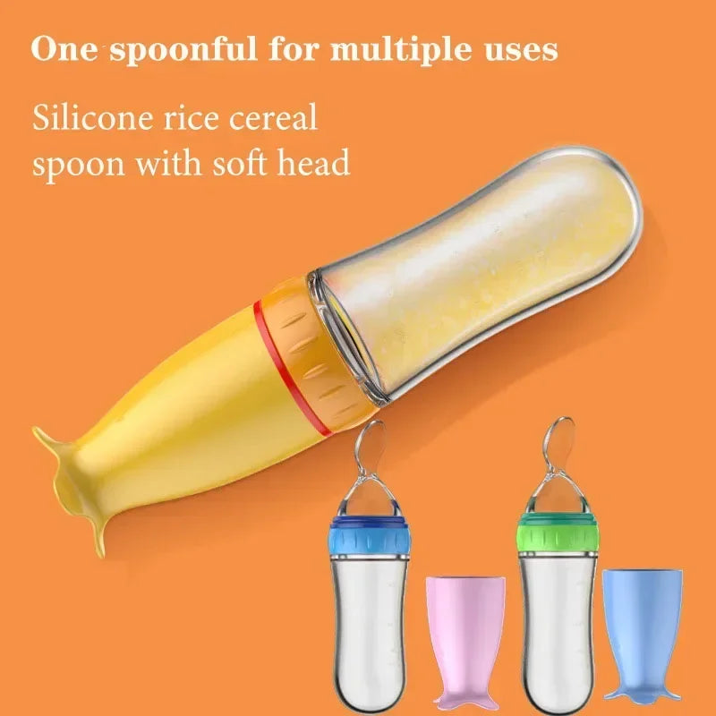 Safe Useful Silicone Baby Bottle with Spoon Food Supplement