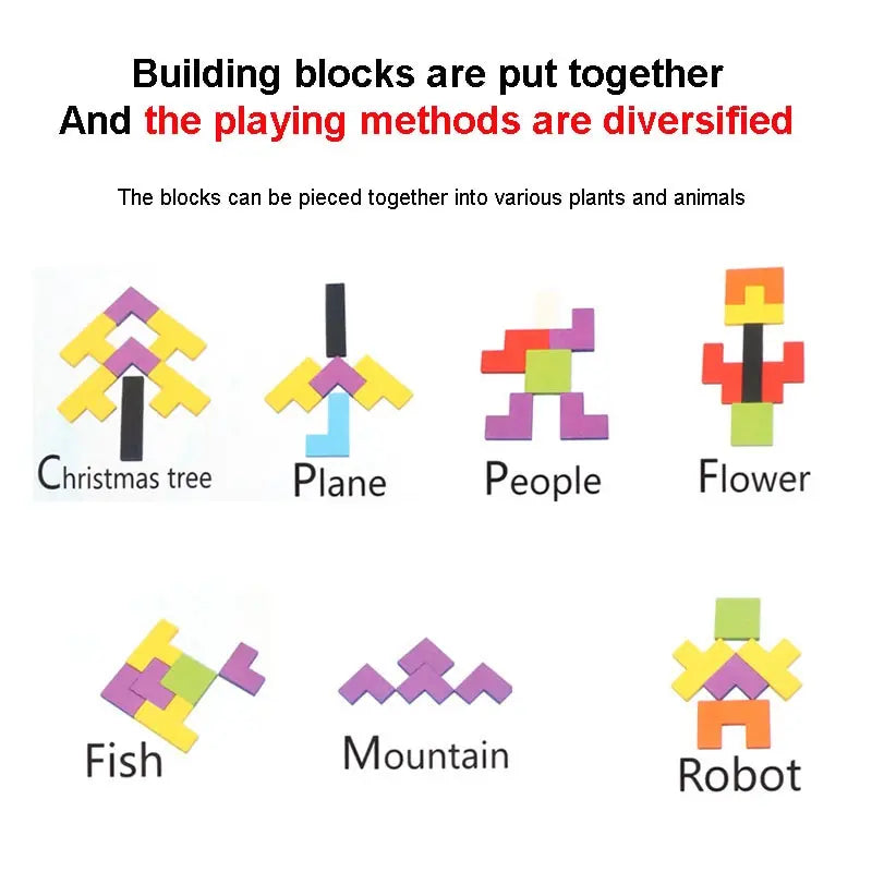 1 Set Wooden Blocks Puzzle Brain Teasers Toy Tangram