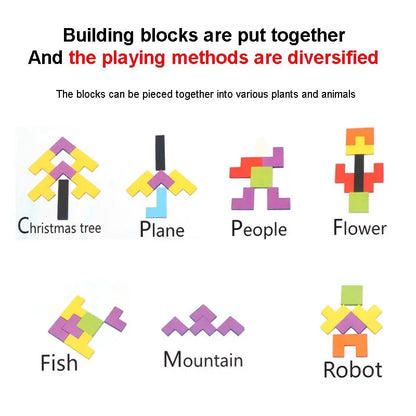 1 Set Wooden Blocks Puzzle Brain Teasers Toy Tangram