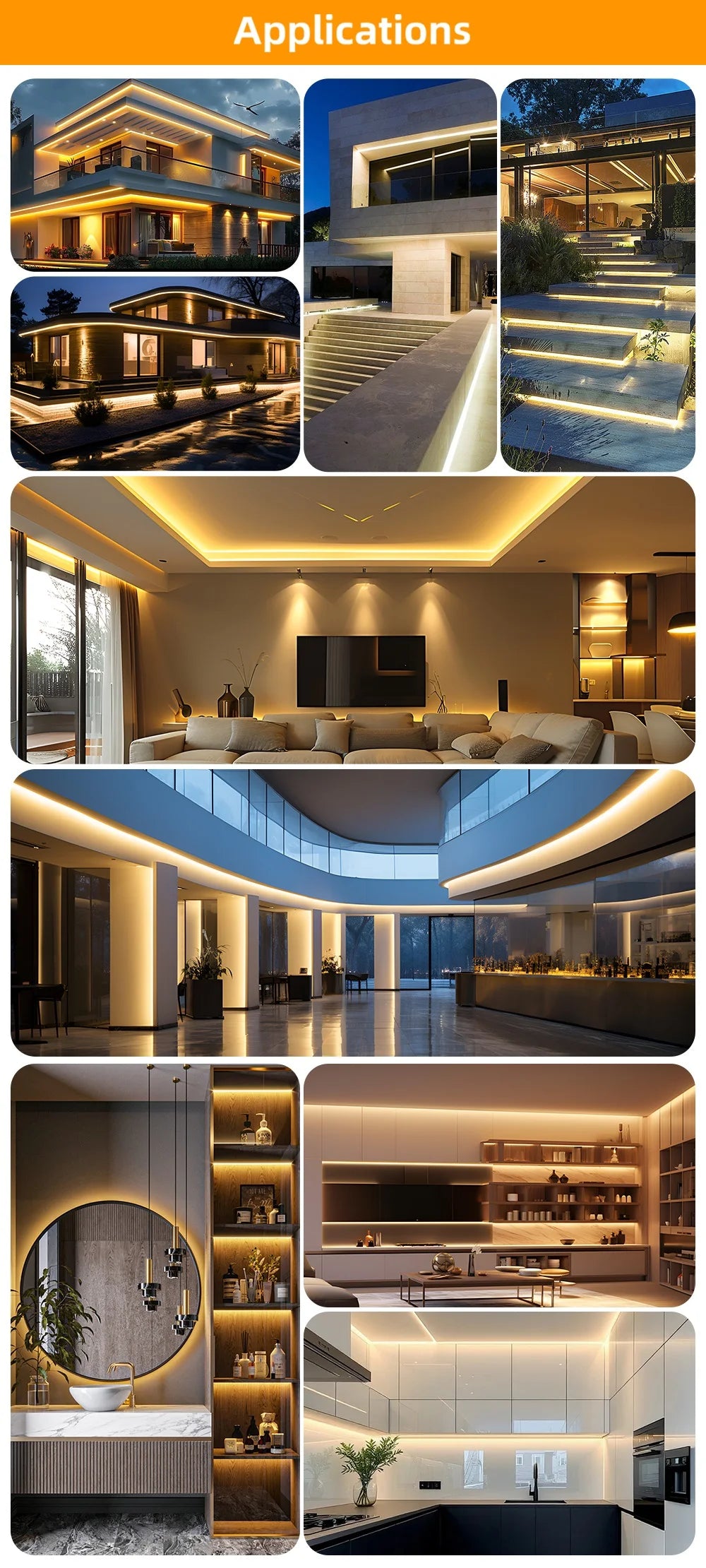 220V COB LED Strip Light 296 LEDs/m High Brightness