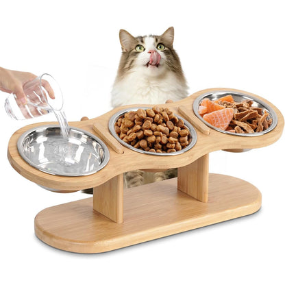 Elevated Cat Bowls Raised Wood Stand Feeder