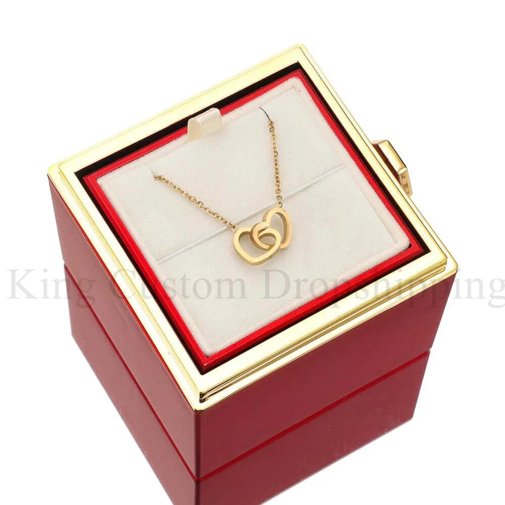 New Eternal Real Rose Rotating box Double Heart Custom