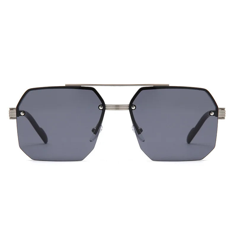Oversize Retro Double Bridges Polygon Square Metal