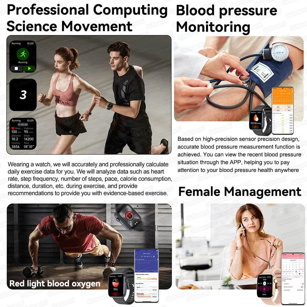 New Women Men AI Smart Diagnosis Watch HRV+PPG Blood Pressure