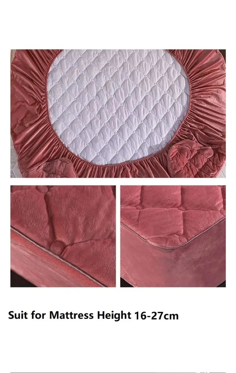Crystal Velvet Thicken Quilted Mattress Cover Pillowcase