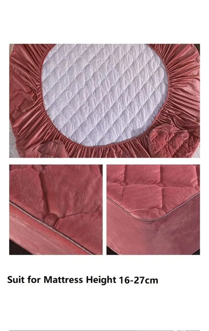 Crystal Velvet Thicken Quilted Mattress Cover Pillowcase