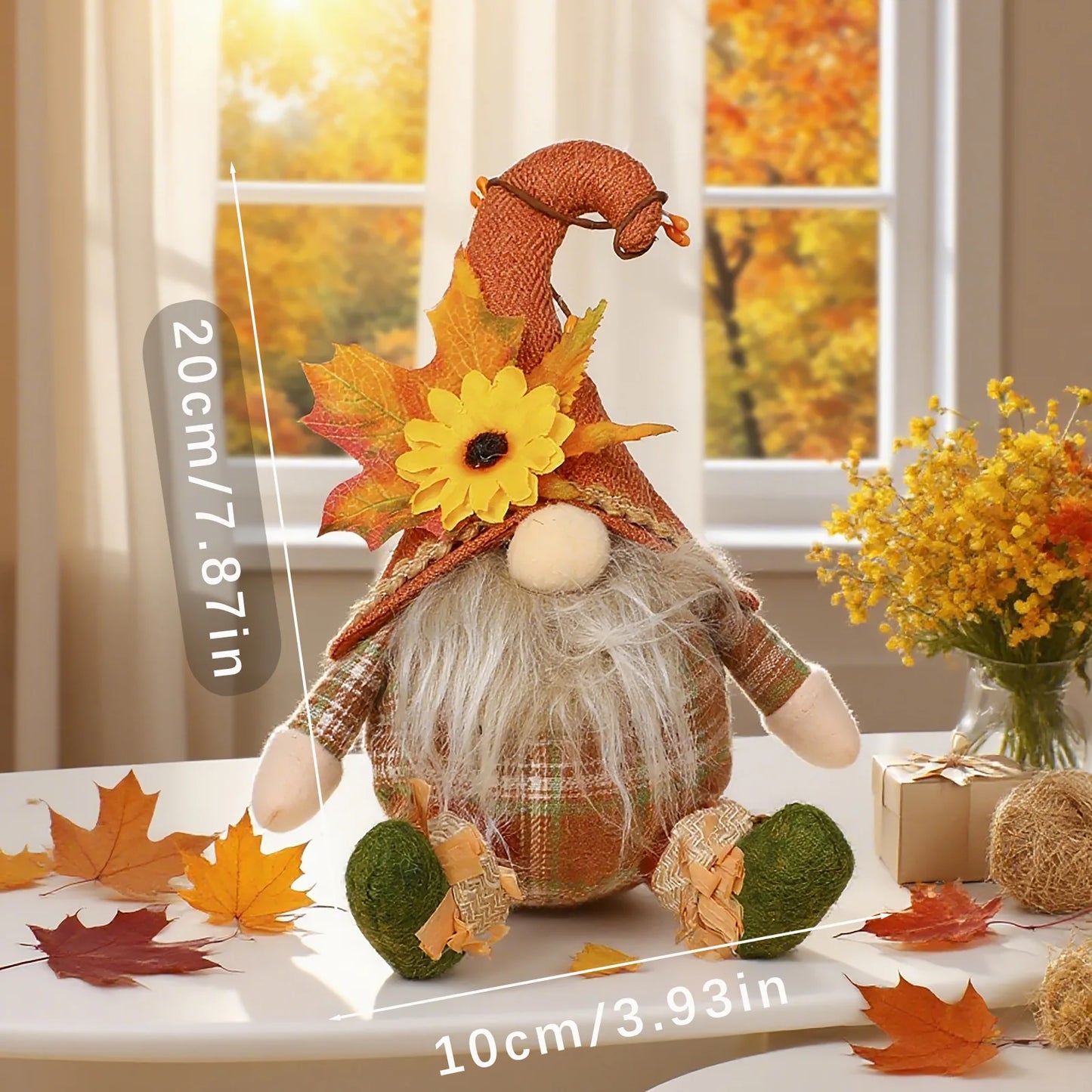 Rustic Autumn Harvest Scarecrow Decor, Plaid & Sunflower Accents for Thanksgiving,