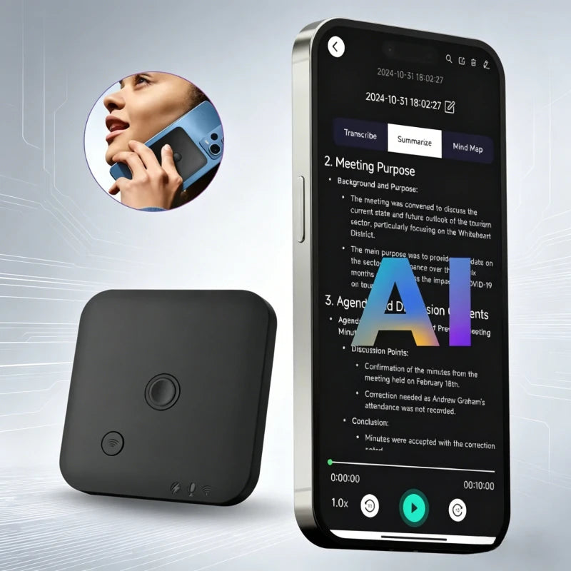 New Portable AI Voice Recorder with Mobile App Transcription