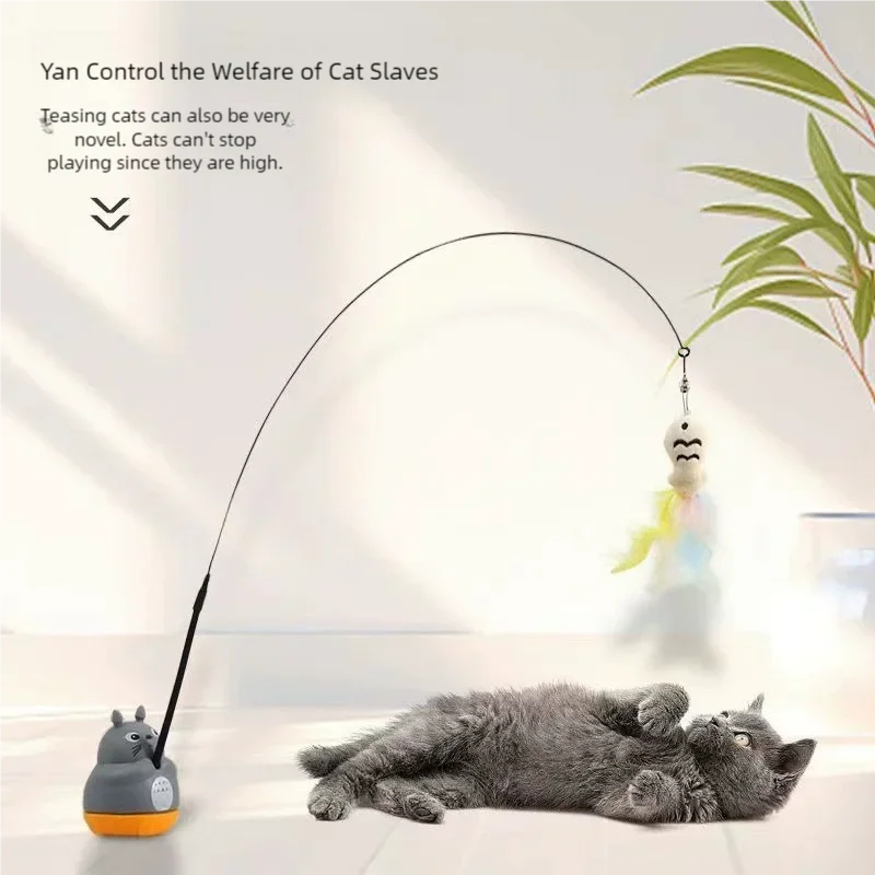 360 Degree Rotating Cat Teaser Wand with Feather Bell Wire