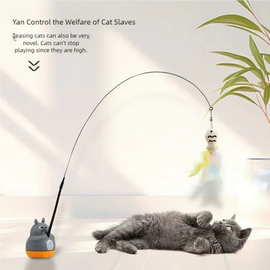 360 Degree Rotating Cat Teaser Wand with Feather Bell Wire