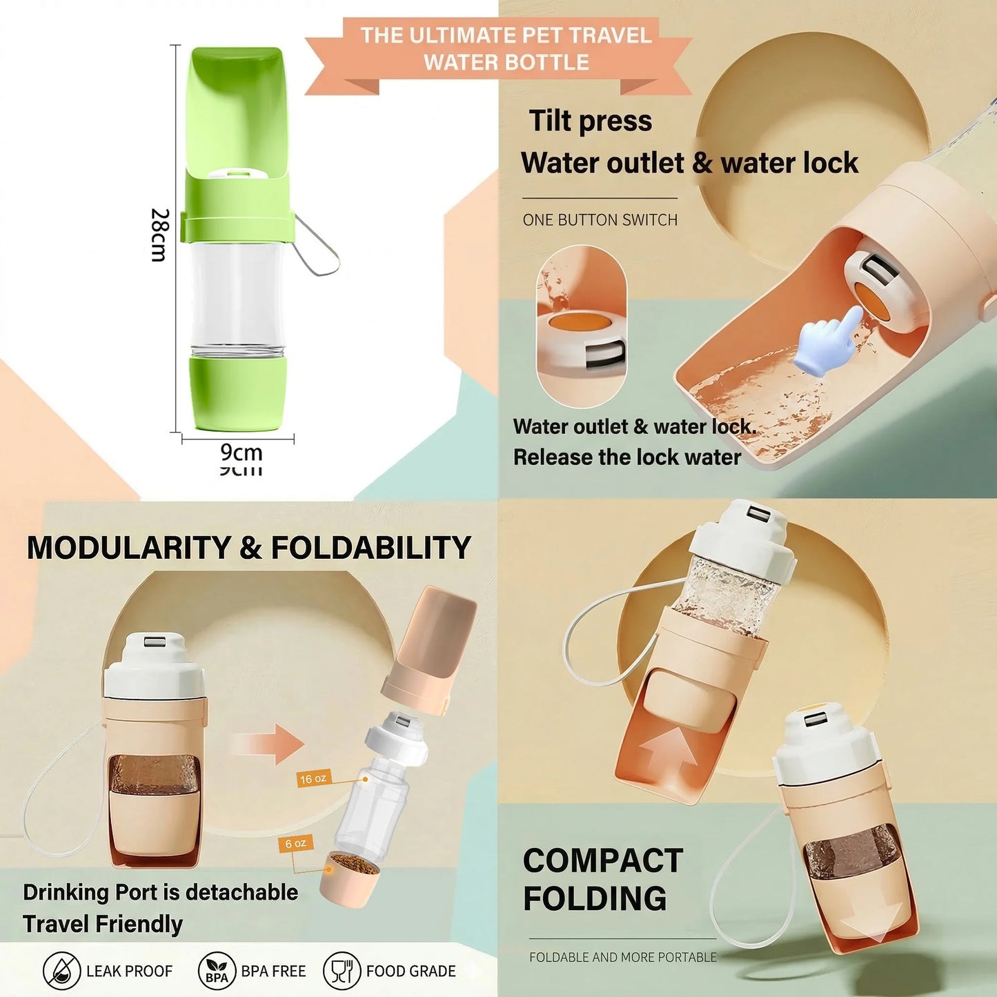 Leak-Proof Pet Travel Bottle Dual-Use Dog Water Dispenser
