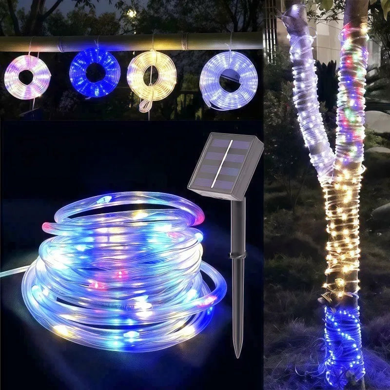 LED Solar Strip Rope Tube Fairy Light Solar Powered Garland