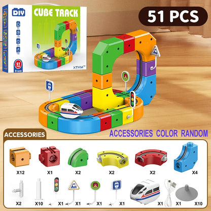 Kids Magnetic Rail Car Cube Toys Educational Toy