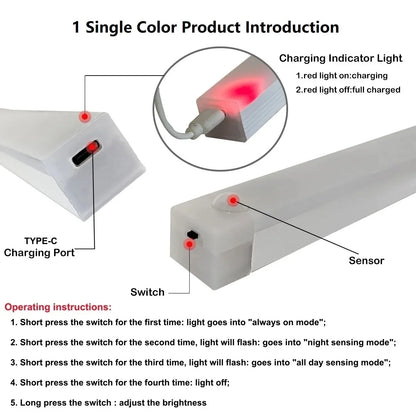 Motion Sensor Wireless LED Night Light USB Rechargeable Long Strip