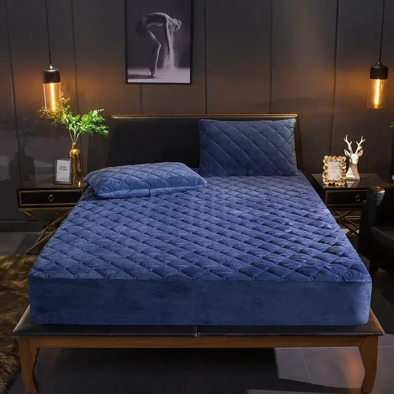 Crystal Velvet Thicken Quilted Mattress Cover Pillowcase