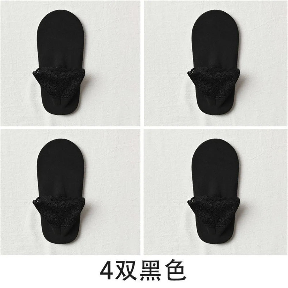 4 Pairs Casual Low Tube Lace Thermal Socks Women